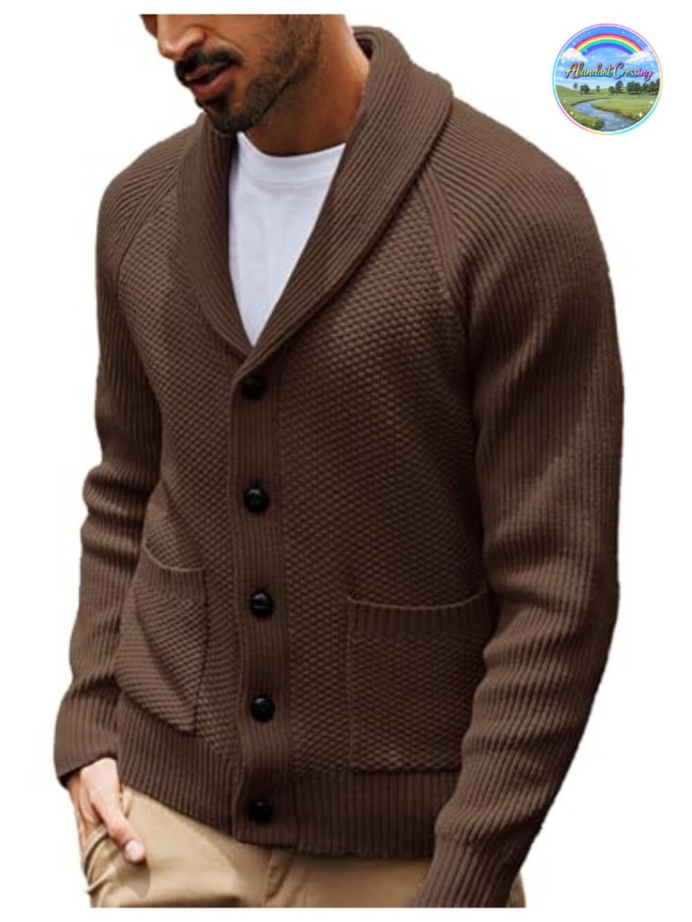Mens Shawl Collar Cardigan Sweater Knit Textured Button Down Classic